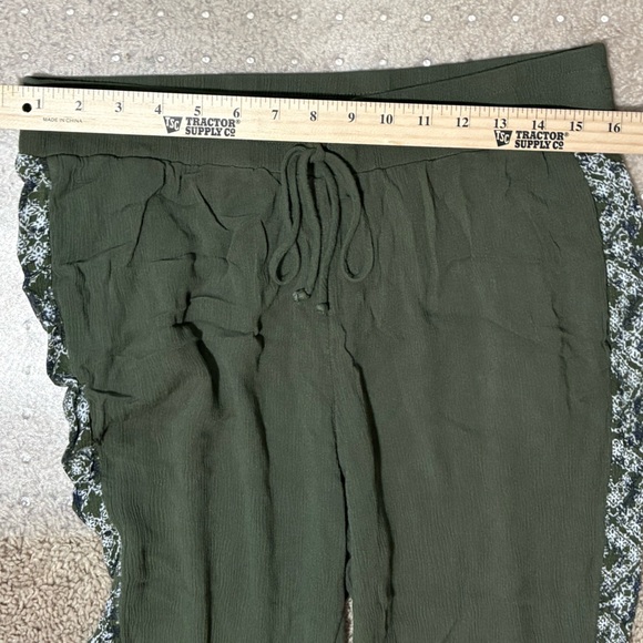 Olive Green Boho Rayon Pull On Pant • Floral Side Panel•  L 12-14 Time and Tru - Picture 6 of 9